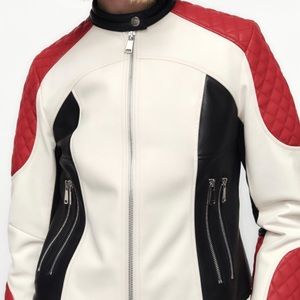 FAUX LEATHER ZIPPERED JACKET
ECRU / RED - REF. 3046/283